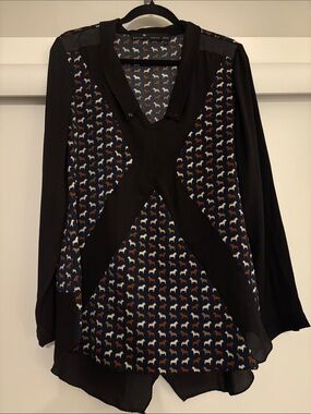 MELISSA NEPTON Navy & Black Dog-Print Mixed Media Button-Down Top